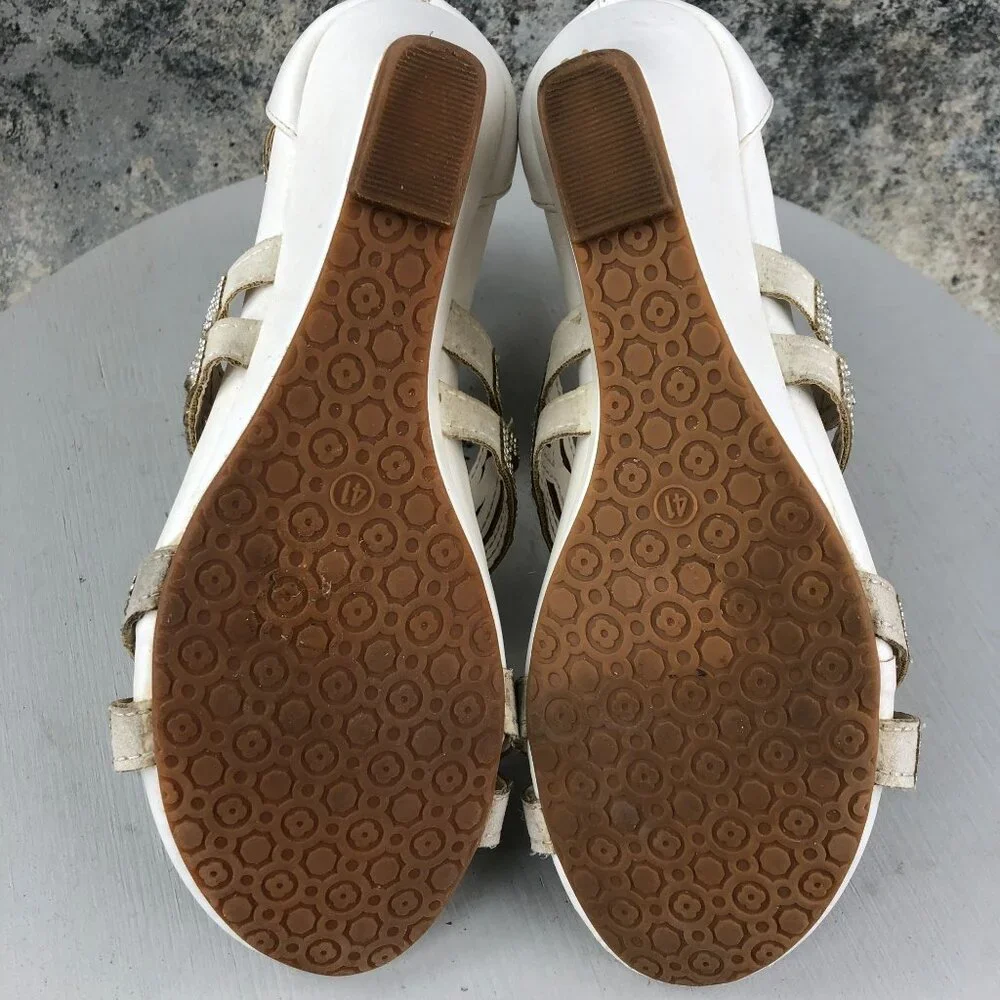 Patrizia by Spring Step Women's Size 41 (9.5-10) White Embellished Wedge Heels